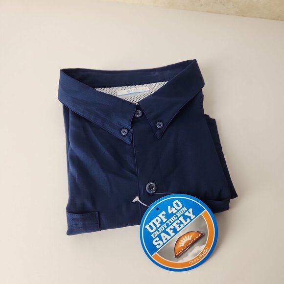 Columbia Navy Blue Short Sleeve Vented Shirt mens XXL lightweight Omni-Shade - Picture 13 of 13